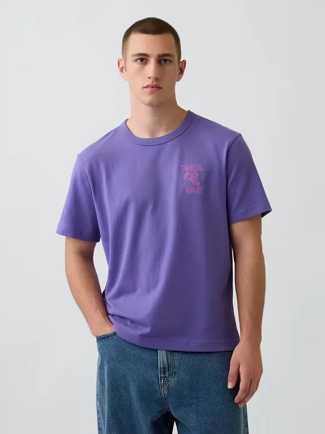 T-shirt graphique ample en coton épais