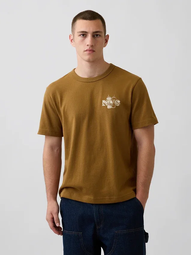 T-shirt graphique ample en coton épais