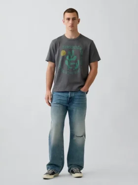 T-shirt graphique ample en coton épais