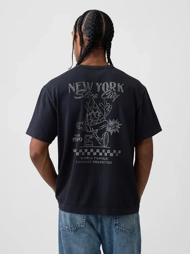 T-shirt graphique ample en coton épais