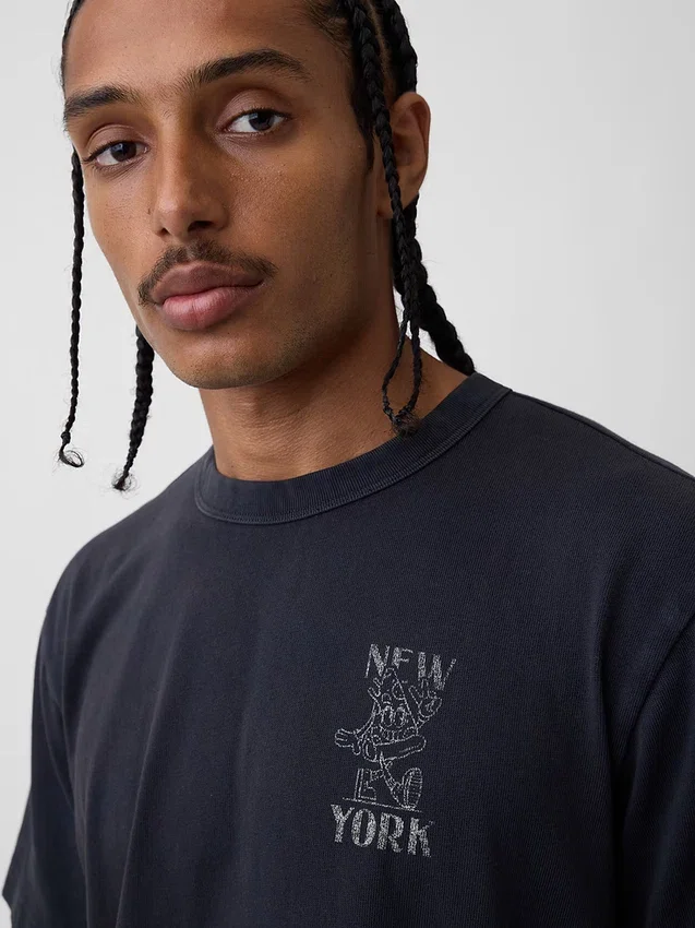 T-shirt graphique ample en coton épais