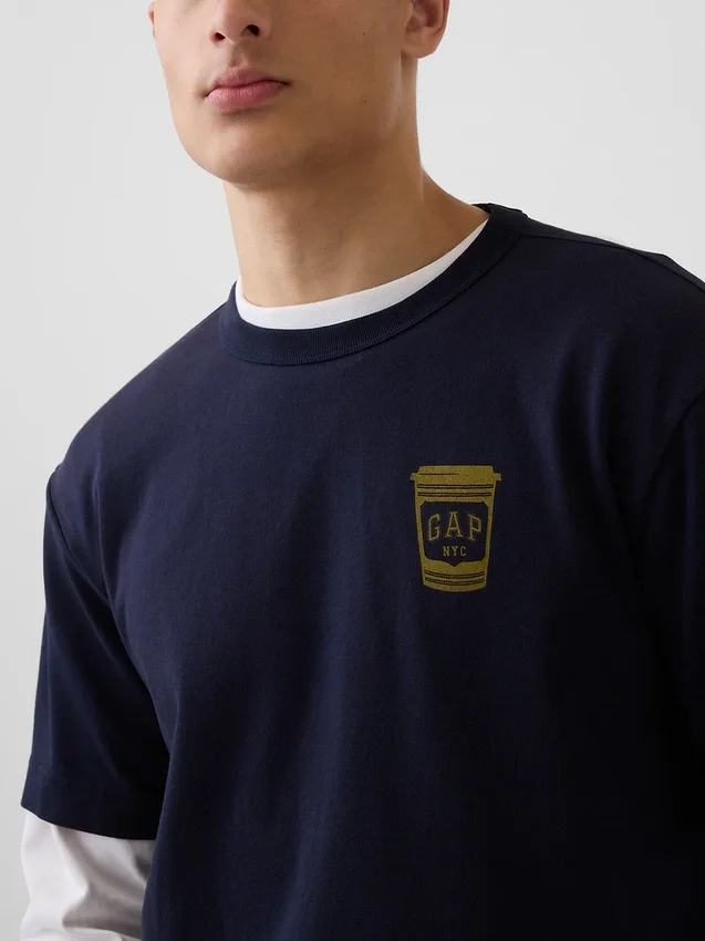 T-shirt graphique ample en coton épais