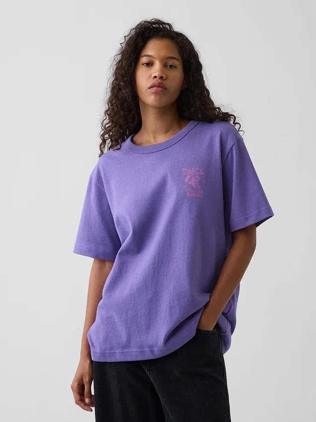 T-shirt graphique ample en coton épais