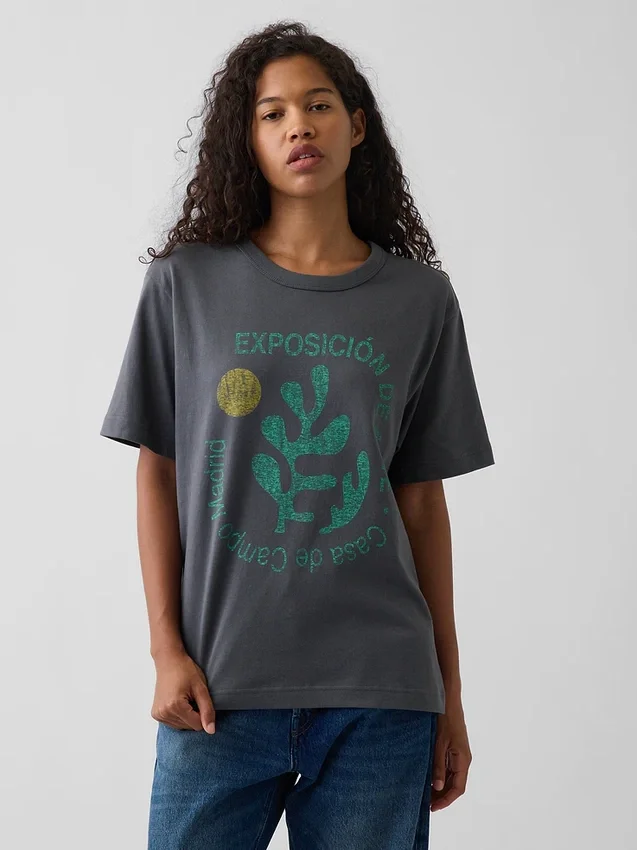 T-shirt graphique ample en coton épais