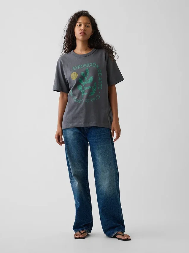 T-shirt graphique ample en coton épais