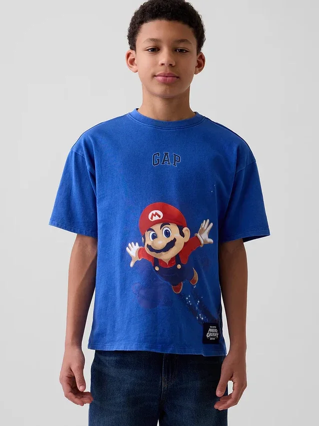 T-shirt graphique décontracté Super Mario pour enfants