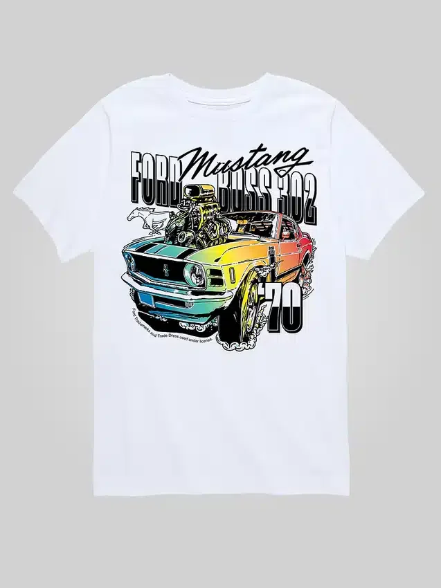 T-shirt graphique à manches courtes « Ford Mustang Rainbow » 1970 pour enfants