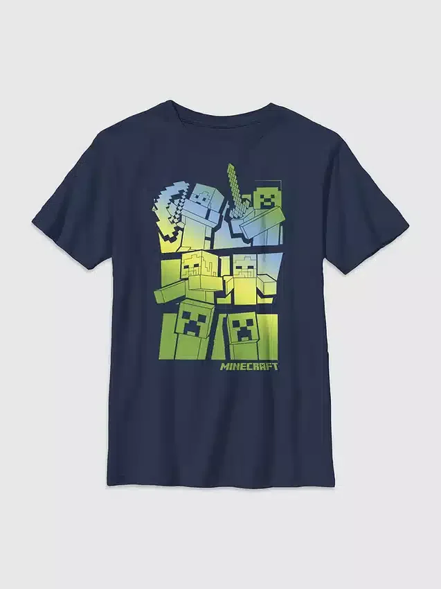 T-shirt graphique Minecraft pour enfants « Steve et Alex contre les monstres »