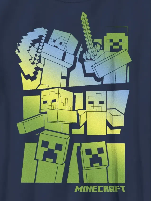 T-shirt graphique Minecraft pour enfants « Steve et Alex contre les monstres »