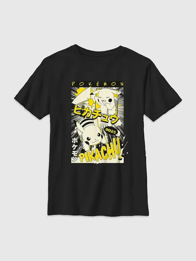 T-shirt graphique Pokémon Pikachu pour enfants, style manga