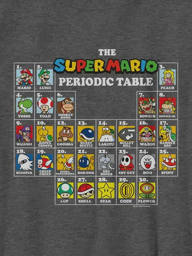 T-shirt graphique pour enfants « Tableau périodique Nintendo »