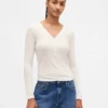 T-shirt Henley en maille côtelée transparente