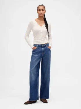 T-shirt Henley en maille côtelée transparente