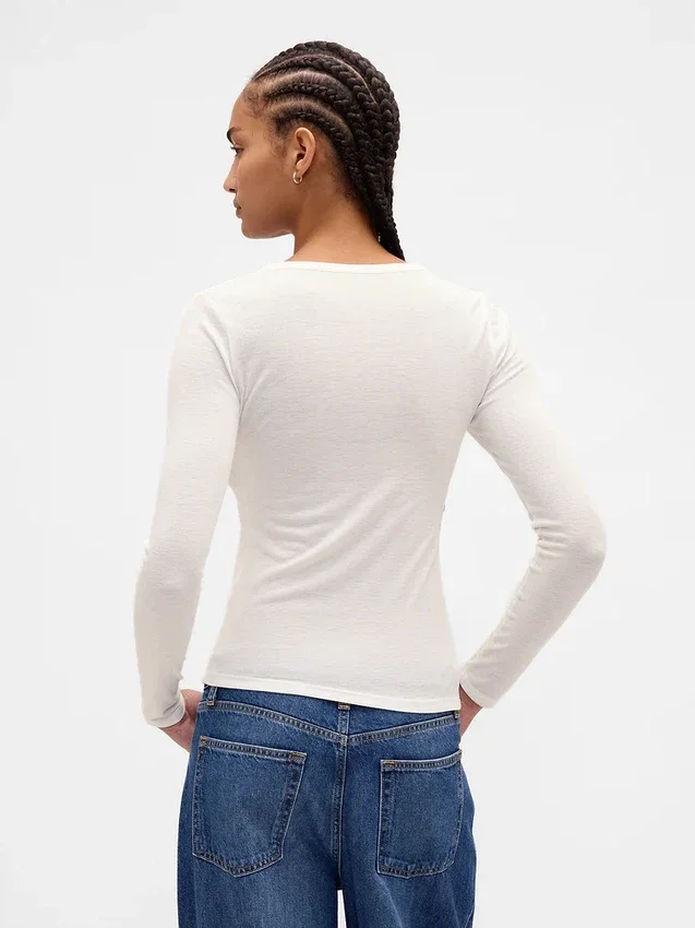 T-shirt Henley en maille côtelée transparente