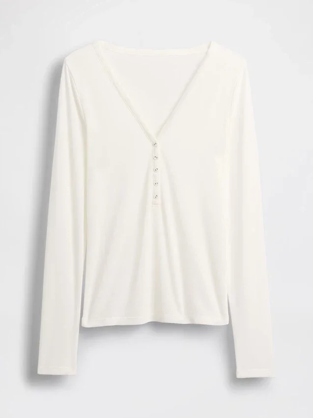 T-shirt Henley en maille côtelée transparente