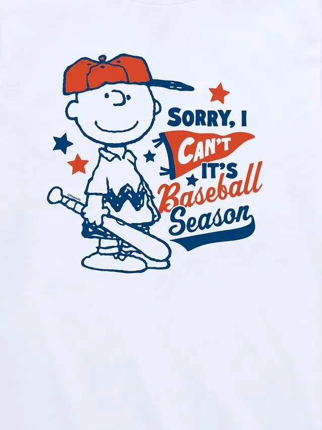 T-shirt à manches courtes « Charlie Brown Sorry I Can't » sur le thème de la saison de baseball Peanuts pour tout-petits