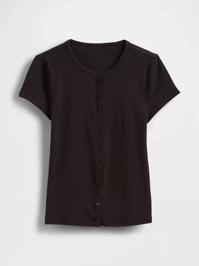 T-shirt moderne à col rond et boutons sur le devant