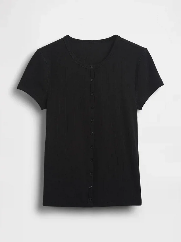 T-shirt moderne à col rond et boutons sur le devant