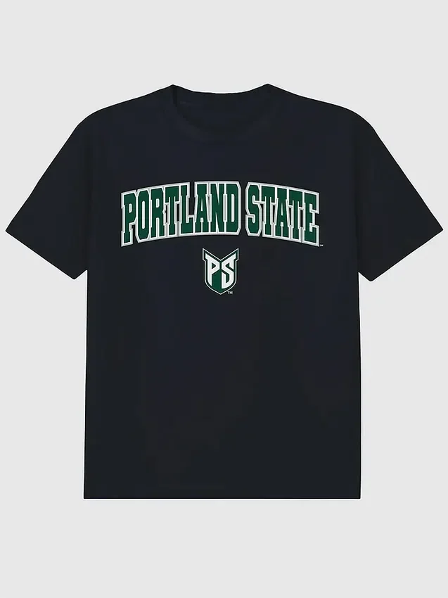 T-shirt noir avec le logo « Arch Logo » de l’université d’État de Portland