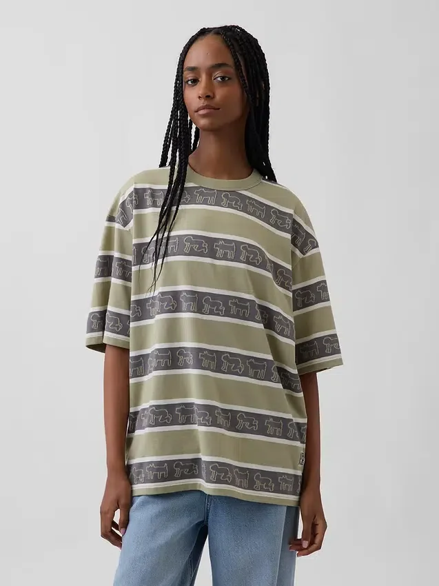 T-shirt oversize à rayures Keith Haring