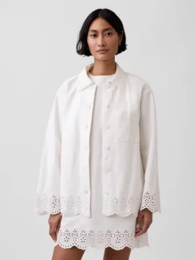 Veste chemise ample à ourlet ajouré