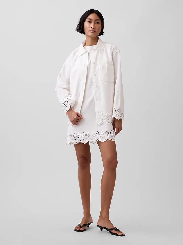 Veste chemise ample à ourlet ajouré
