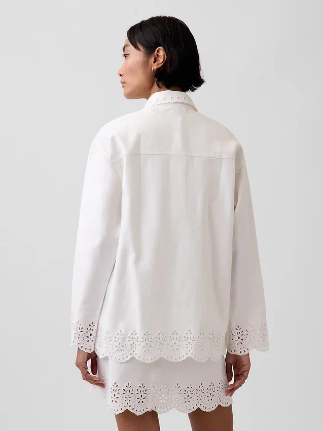 Veste chemise ample à ourlet ajouré