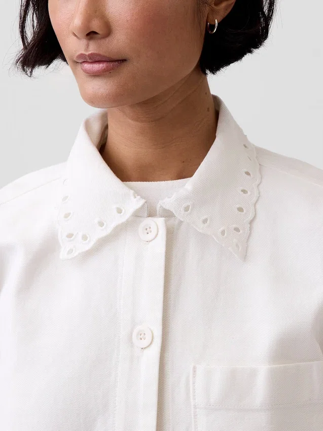 Veste chemise ample à ourlet ajouré
