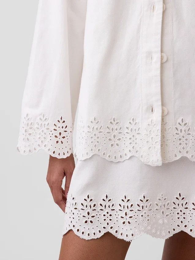 Veste chemise ample à ourlet ajouré