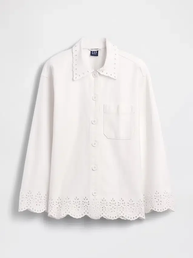Veste chemise ample à ourlet ajouré