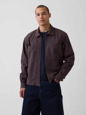 Veste chemise zippée en seersucker
