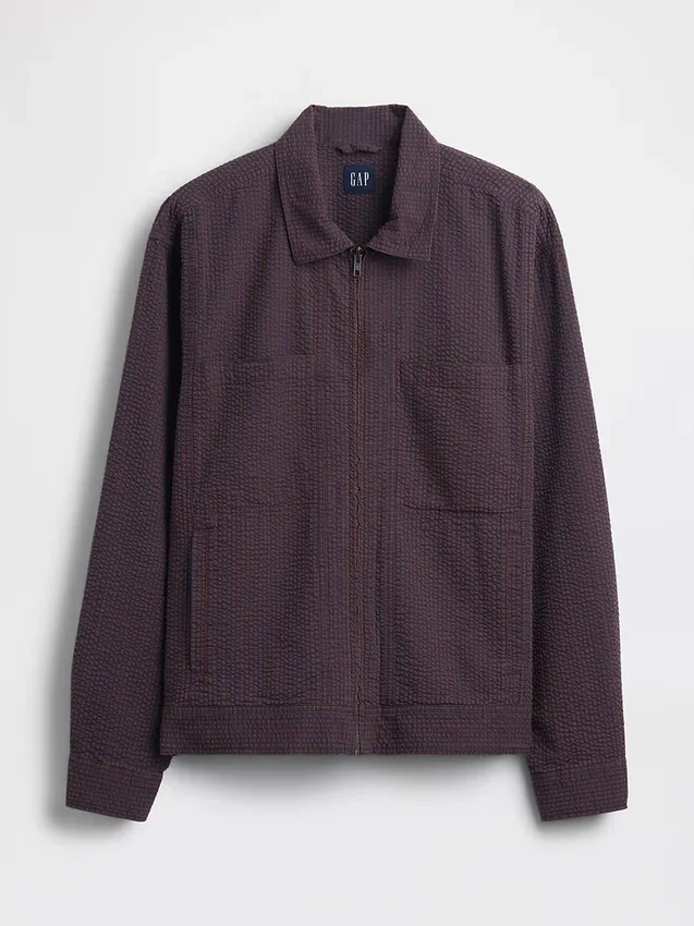 Veste chemise zippée en seersucker