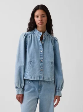 Veste courte en denim à coupe évasée