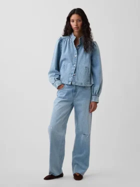 Veste courte en denim à coupe évasée