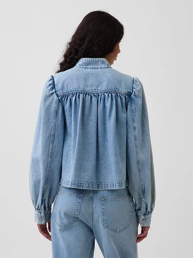 Veste courte en denim à coupe évasée