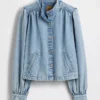 Veste courte en denim à coupe évasée