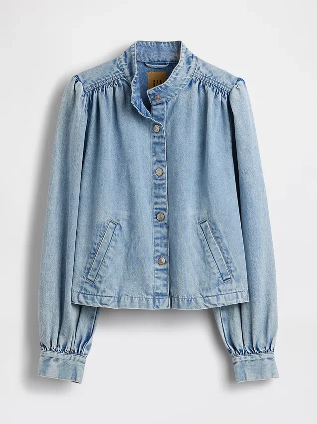 Veste courte en denim à coupe évasée