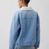 Veste en denim à col châle doublée en sherpa