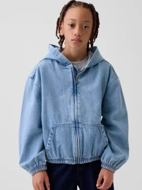 Veste en denim décontractée à capuche pour enfant