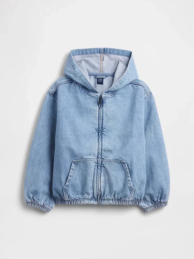 Veste en denim décontractée à capuche pour enfant