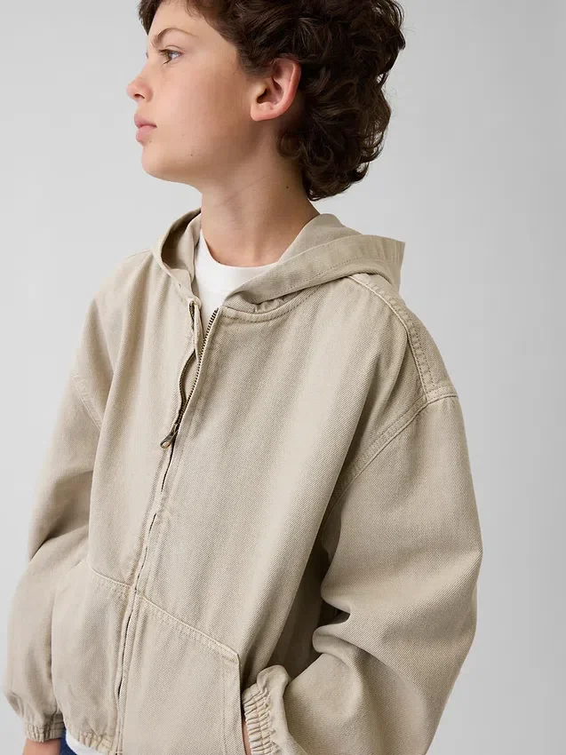 Veste en denim décontractée à capuche pour enfant