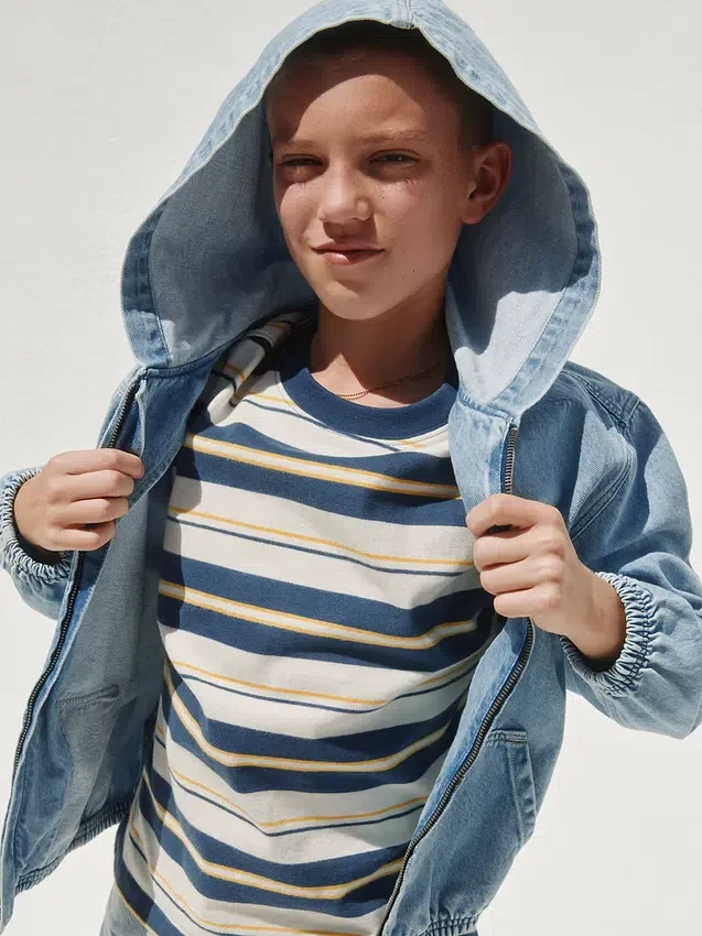 Veste en denim décontractée à capuche pour enfant