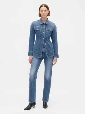 Veste en denim longue et cintrée