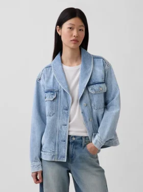 Veste en denim oversize à col châle