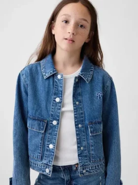 Veste en denim pour enfant à poches plaquées