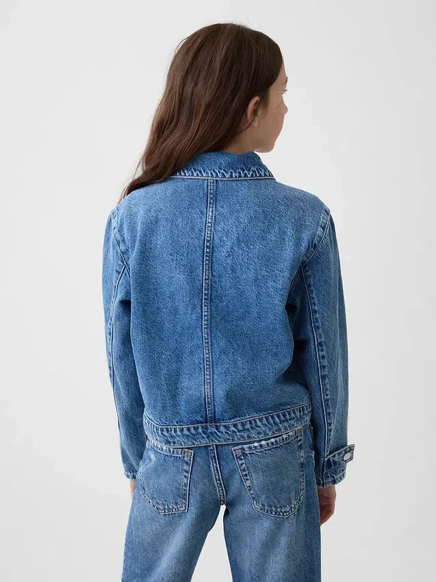 Veste en denim pour enfant à poches plaquées