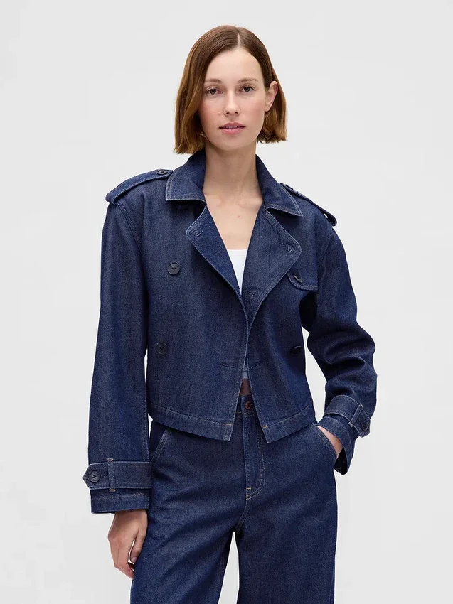 Veste trench courte en denim ultra-doux