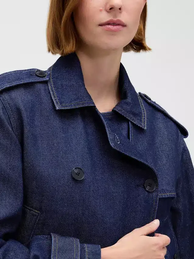 Veste trench courte en denim ultra-doux