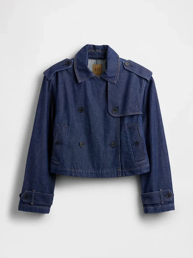 Veste trench courte en denim ultra-doux