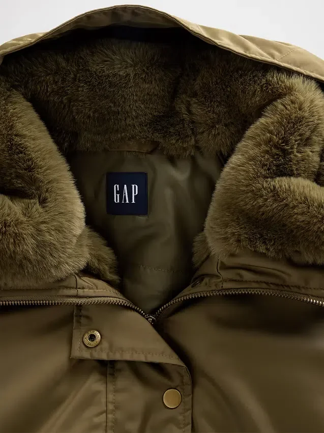 Veste utilitaire à capuche doublée de fausse fourrure